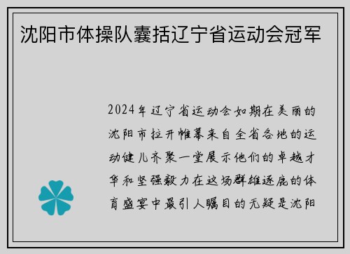 沈阳市体操队囊括辽宁省运动会冠军